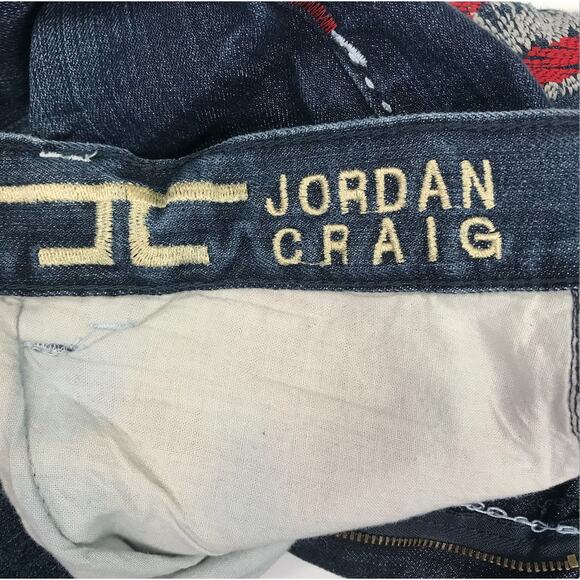 JORDAN CRAIG Flag Embroidery Straight Jeans Men 36x32 Blue Stylish Premium Rave - Picture 11 of 13